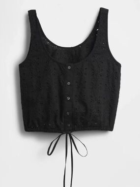 NWT GAP Cinched Hem Crop Top Black Eyelet Size XXS